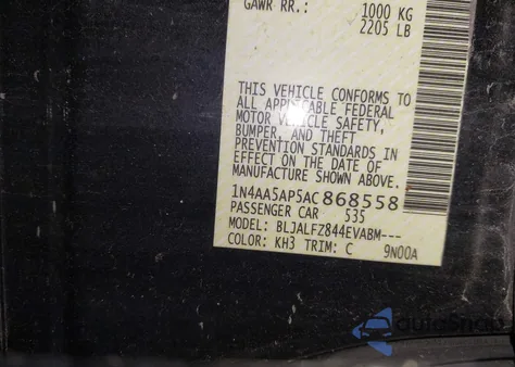 2010 Nissan Maxima 3.5 Sv from USA, damaged, VIN 1N4AA5AP5AC868558